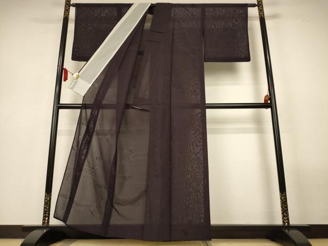 平和屋着物●夏物　色無地　絽　流水舞葉紋紗　黒鳶色　正絹　逸品　AABL6651jd