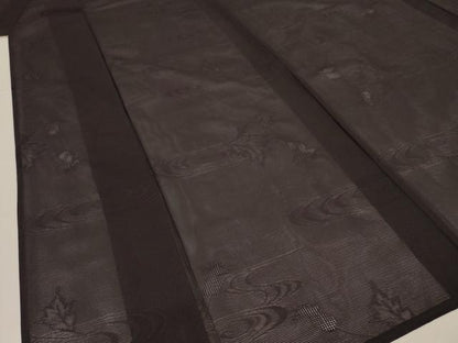 平和屋着物●夏物　色無地　絽　流水舞葉紋紗　黒鳶色　正絹　逸品　AABL6651jd