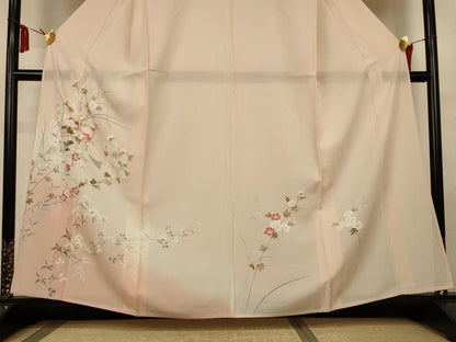 平和屋着物＊夏物　訪問着　絽　友禅　草花文　暈し染め　正絹　逸品　AABL6653jd