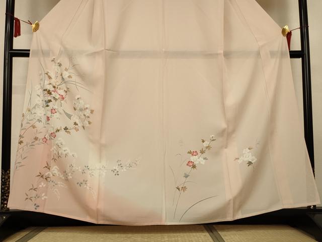 平和屋着物＊夏物　訪問着　絽　友禅　草花文　暈し染め　正絹　逸品　AABL6653jd