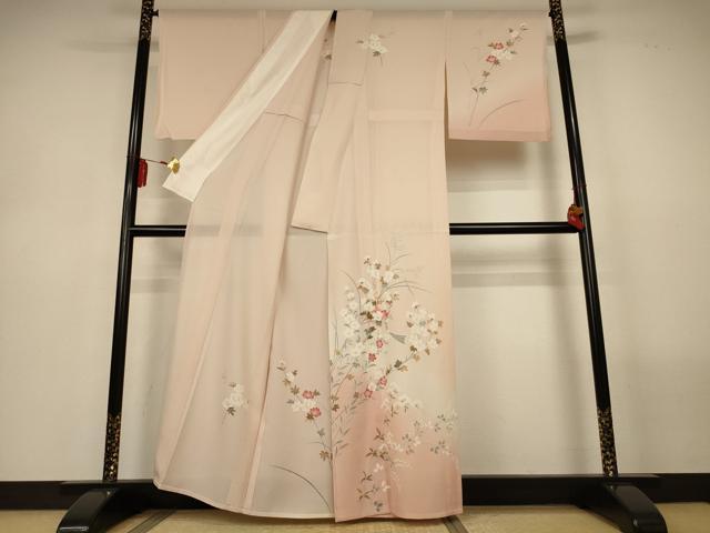 平和屋着物＊夏物　訪問着　絽　友禅　草花文　暈し染め　正絹　逸品　AABL6653jd