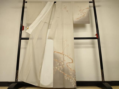 平和屋着物＊夏物　訪問着　絽　枝花文　暈し染め　金彩　正絹　逸品　AABL6657jd
