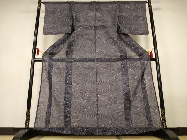 平和屋着物＊夏物　小紋　浴衣兼用　絹紅梅　抽象文様　絹綿　逸品　AABL6658jd