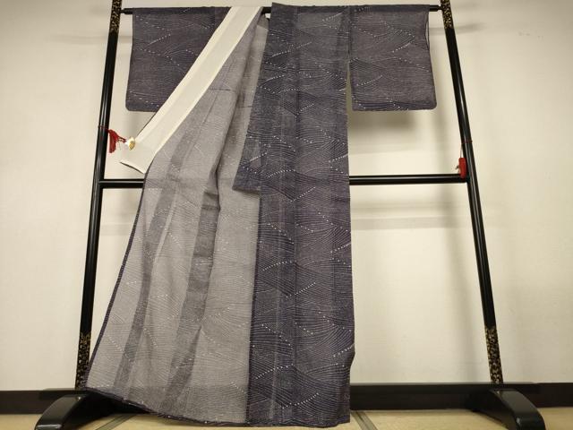 平和屋着物＊夏物　小紋　浴衣兼用　絹紅梅　抽象文様　絹綿　逸品　AABL6658jd