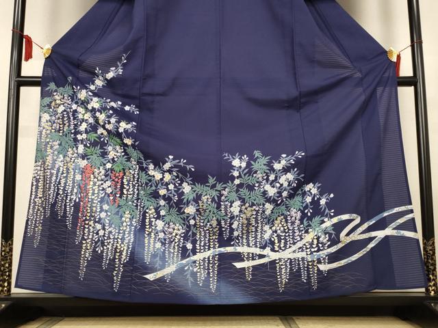 平和屋着物＊夏物　訪問着　絽縮緬　刺繍　枝垂れ草花文　暈し染め　金彩　洗える着物　AABL6662jd