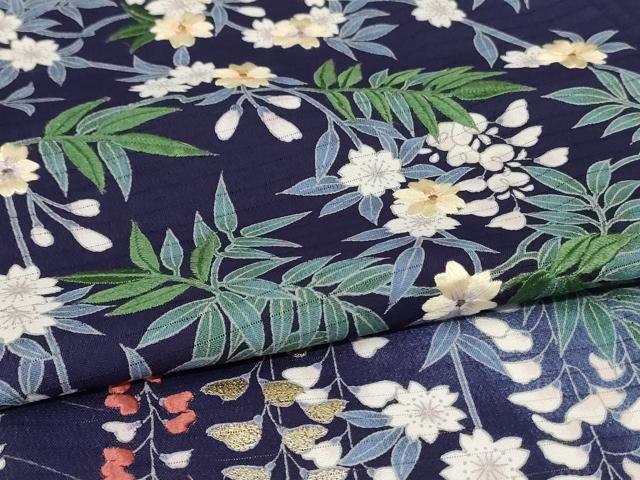 平和屋着物＊夏物　訪問着　絽縮緬　刺繍　枝垂れ草花文　暈し染め　金彩　洗える着物　AABL6662jd