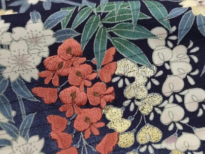 平和屋着物＊夏物　訪問着　絽縮緬　刺繍　枝垂れ草花文　暈し染め　金彩　洗える着物　AABL6662jd