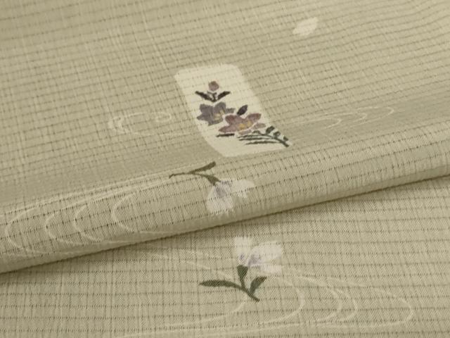 平和屋着物＊夏物　小紋　絽縮緬　短冊花文　洗える着物　AABL6665jd