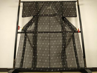 平和屋着物＊夏物　本場琉球絣　夏琉球　黒地　正絹　逸品　未使用　AABL6671jd