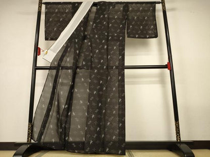 平和屋着物＊夏物　本場琉球絣　夏琉球　黒地　正絹　逸品　未使用　AABL6671jd