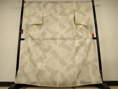 平和屋着物＊夏物　紗紬　扇子文　正絹　逸品　AABL6672jd