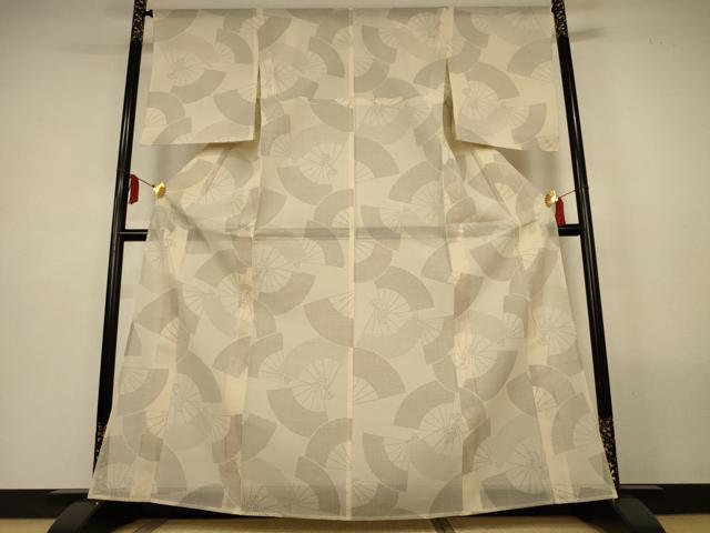 平和屋着物＊夏物　紗紬　扇子文　正絹　逸品　AABL6672jd