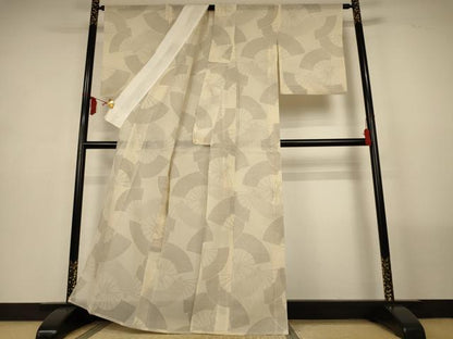 平和屋着物＊夏物　紗紬　扇子文　正絹　逸品　AABL6672jd