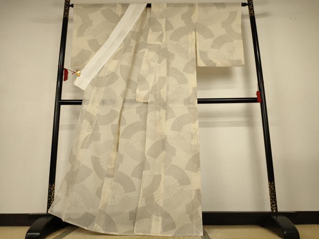 平和屋着物＊夏物　紗紬　扇子文　正絹　逸品　AABL6672jd