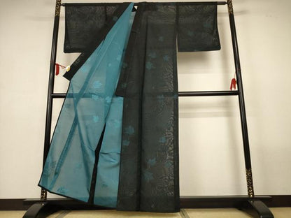 平和屋着物＊夏物　小紋　紗　蔦の葉文　正絹　逸品　AABL6682jd
