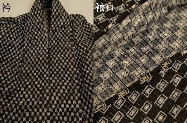 平和屋着物＊夏物　小紋　絽　幾何学文様　黒地　正絹　逸品　AABL6688jd