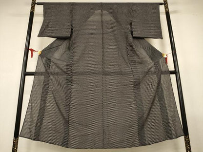 平和屋着物＊夏物　小紋　絽　幾何学文様　黒地　正絹　逸品　AABL6688jd