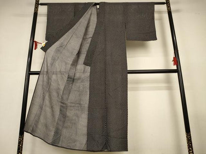 平和屋着物＊夏物　小紋　絽　幾何学文様　黒地　正絹　逸品　AABL6688jd