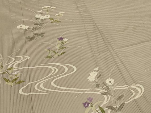 平和屋着物＊夏物　訪問着　縦絽　流水草花文　銀彩　正絹　逸品　AABL6689jd