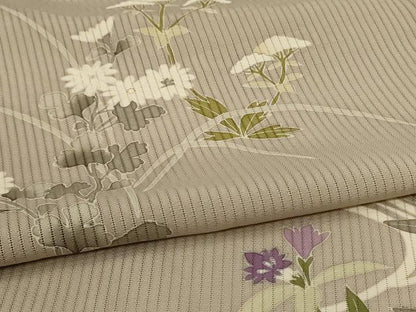 平和屋着物＊夏物　訪問着　縦絽　流水草花文　銀彩　正絹　逸品　AABL6689jd