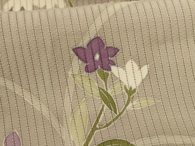 平和屋着物＊夏物　訪問着　縦絽　流水草花文　銀彩　正絹　逸品　AABL6689jd