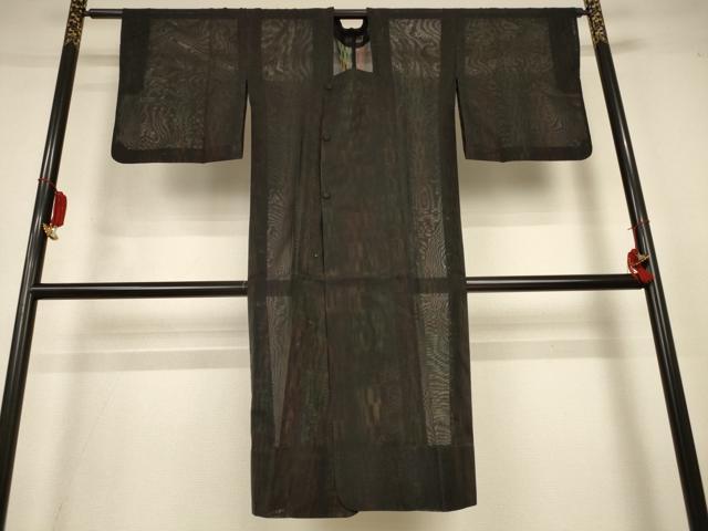 平和屋着物▽道行コート　スリーシーズン　春夏秋　塵除け　二重紗　間道　黒地　正絹　逸品　AABL6693jd