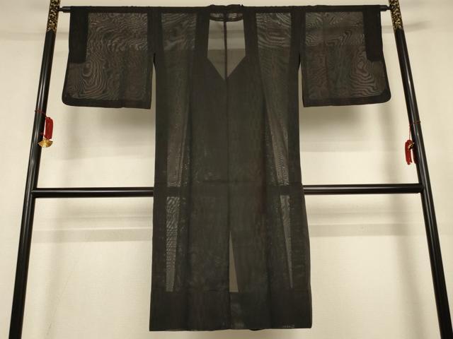 平和屋着物▽道行コート　スリーシーズン　春夏秋　塵除け　二重紗　間道　黒地　正絹　逸品　AABL6693jd