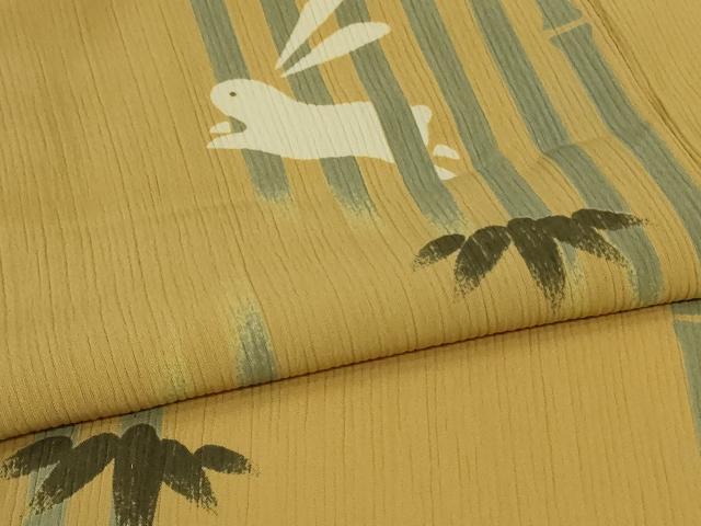平和屋着物＊夏物　小紋　紗　笹竹文　兎　洗える着物　AABL6694jd