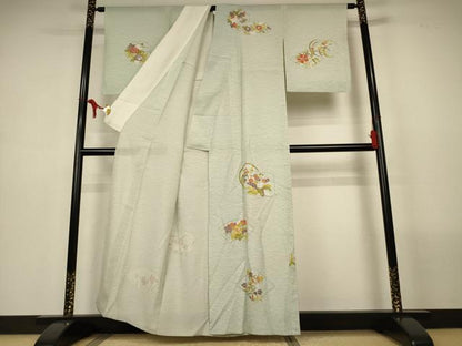 平和屋着物＊夏物　訪問着　絽　草花文　正絹　逸品　AABL6704jd