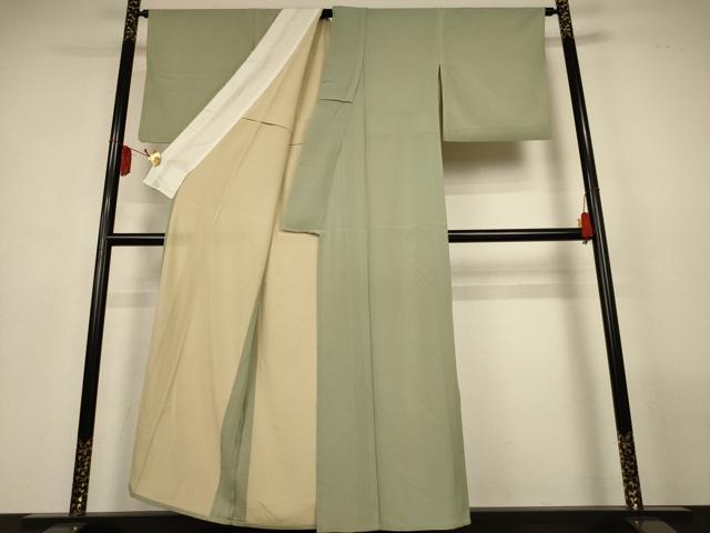 平和屋着物＊夏物　色無地　絽縮緬　柳茶色　正絹　逸品　AABL6715jd