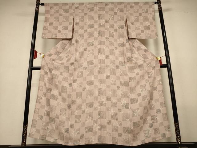 平和屋着物＊夏物　小紋　市松花文　正絹　逸品　AABL6716jd