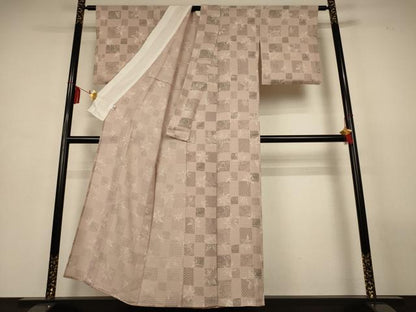 平和屋着物＊夏物　小紋　市松花文　正絹　逸品　AABL6716jd