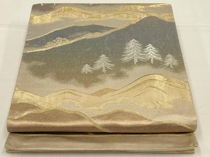 平和屋着物◎六通柄袋帯　遠山風景樹林文　金銀糸　正絹　逸品　AABL6723ou