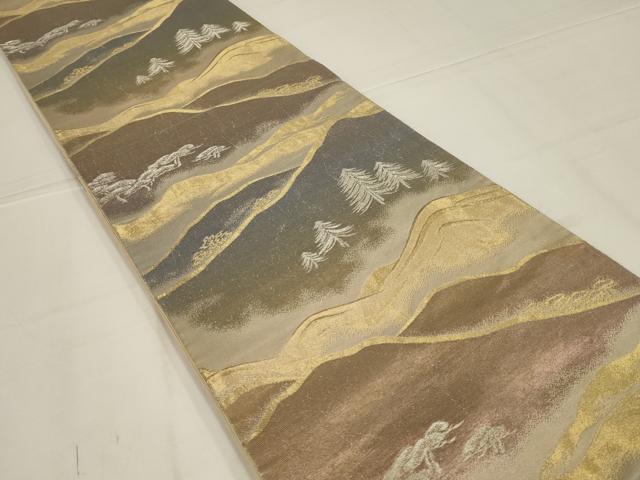 平和屋着物◎六通柄袋帯　遠山風景樹林文　金銀糸　正絹　逸品　AABL6723ou