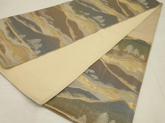 平和屋着物◎六通柄袋帯　遠山風景樹林文　金銀糸　正絹　逸品　AABL6723ou