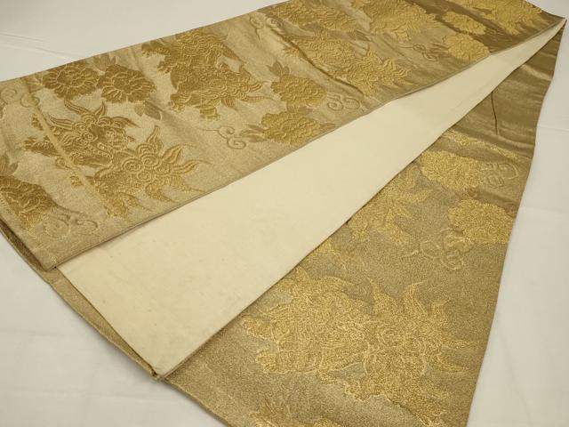平和屋着物◎六通柄袋帯　唐獅子　金糸　正絹　逸品　AABL6725ou
