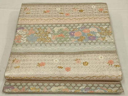 平和屋着物◎佐賀錦　六通柄袋帯　横段花文　金銀糸　正絹　逸品　AABL6727ou