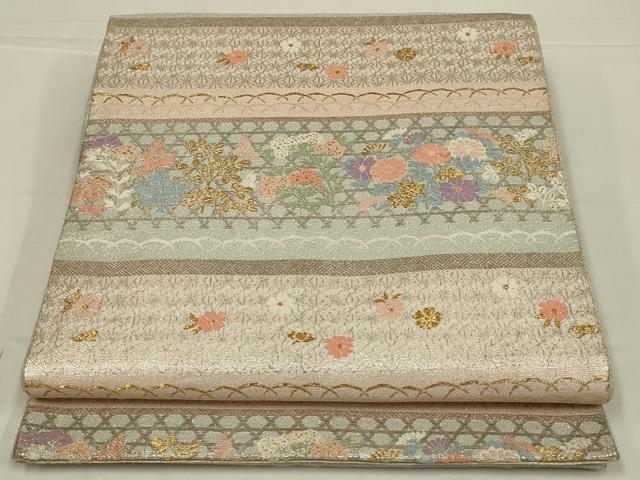 平和屋着物◎佐賀錦　六通柄袋帯　横段花文　金銀糸　正絹　逸品　AABL6727ou