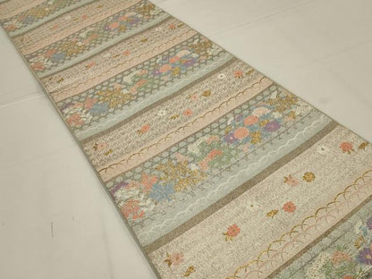 平和屋着物◎佐賀錦　六通柄袋帯　横段花文　金銀糸　正絹　逸品　AABL6727ou