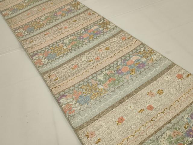 平和屋着物◎佐賀錦　六通柄袋帯　横段花文　金銀糸　正絹　逸品　AABL6727ou
