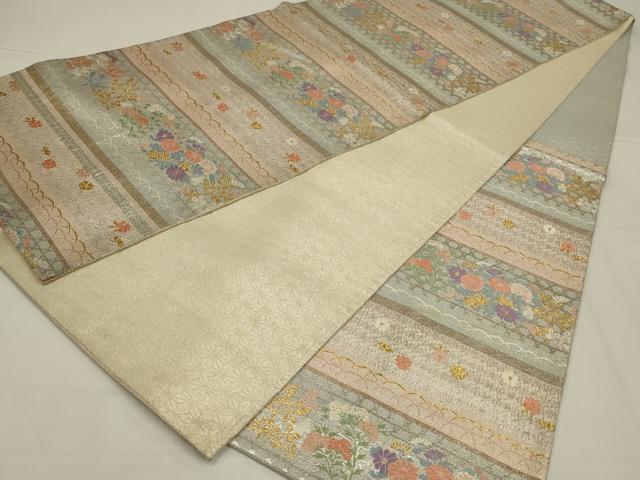 平和屋着物◎佐賀錦　六通柄袋帯　横段花文　金銀糸　正絹　逸品　AABL6727ou