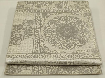平和屋着物◎六通柄　本袋帯　正倉院花文　銀糸　正絹　逸品　AABL6729ou