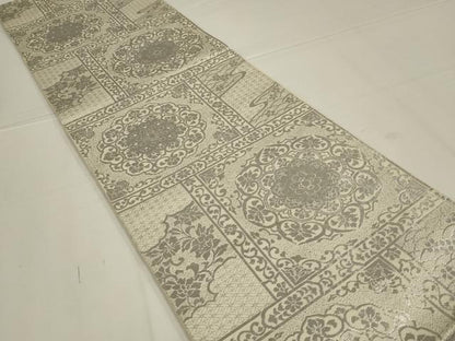平和屋着物◎六通柄　本袋帯　正倉院花文　銀糸　正絹　逸品　AABL6729ou