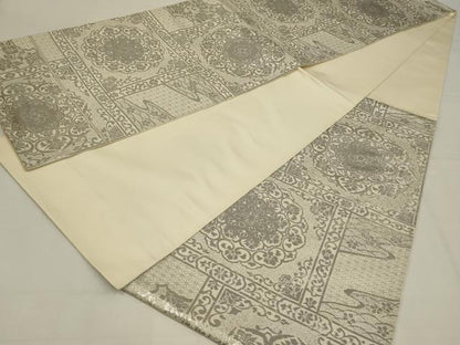 平和屋着物◎六通柄　本袋帯　正倉院花文　銀糸　正絹　逸品　AABL6729ou