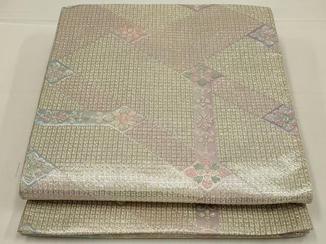 平和屋着物◎六通柄袋帯　洋花文　銀糸　正絹　逸品　AABL6730ou