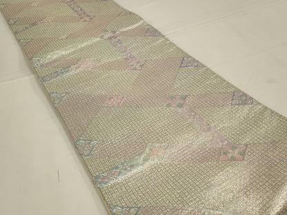 平和屋着物◎六通柄袋帯　洋花文　銀糸　正絹　逸品　AABL6730ou