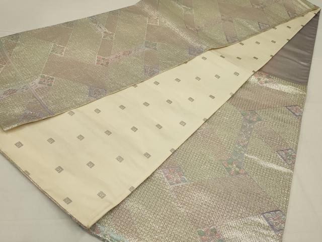 平和屋着物◎六通柄袋帯　洋花文　銀糸　正絹　逸品　AABL6730ou