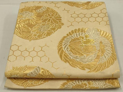 平和屋着物◎六通柄袋帯　鳳凰花丸文　金糸　正絹　逸品　AABL6733ou