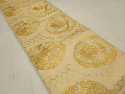 平和屋着物◎六通柄袋帯　鳳凰花丸文　金糸　正絹　逸品　AABL6733ou