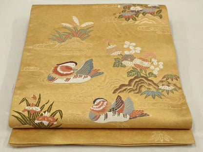 平和屋着物◎六通柄袋帯　唐織　草花文　金糸　正絹　逸品　AABL6735ou